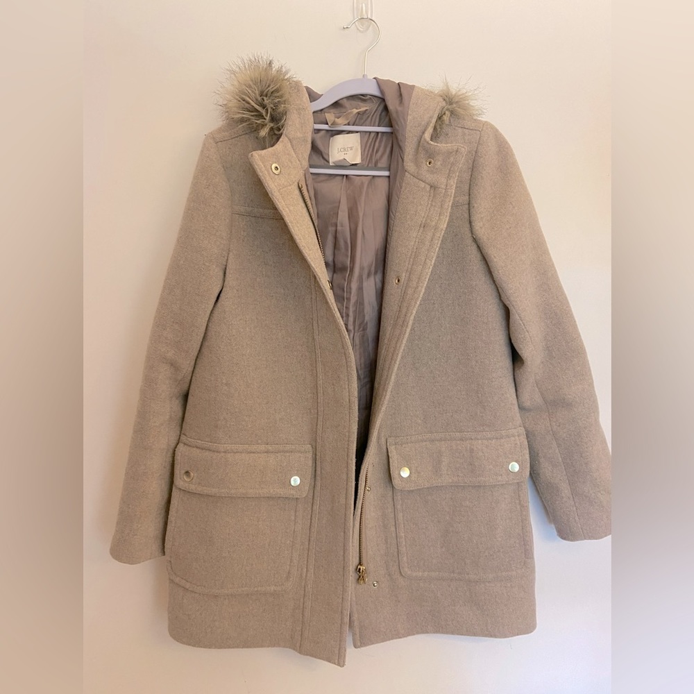JCrew Factory Wool Coat w Fur Hood